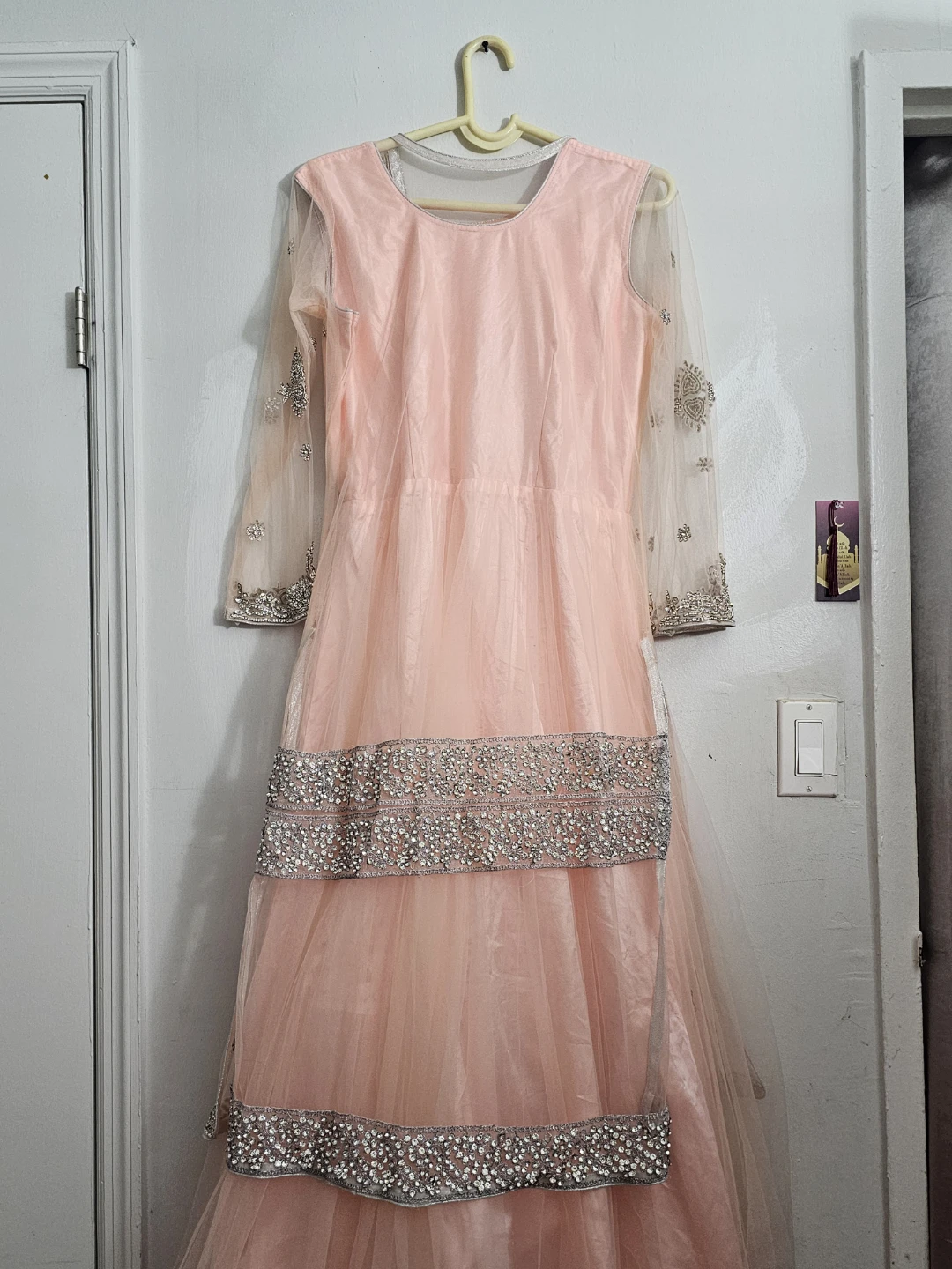 Pink Embellished Gown with Sheer Sleeves - photo 5