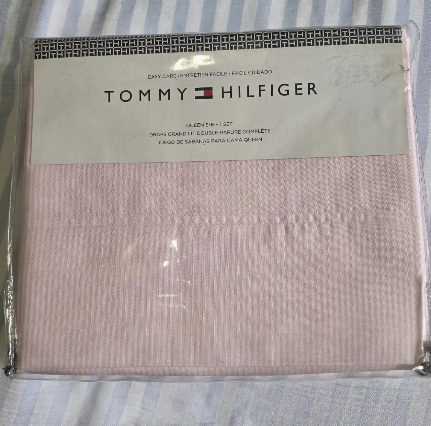 Tommy Hilfiger Queen Sheet Set Pink Stripes(NWT)