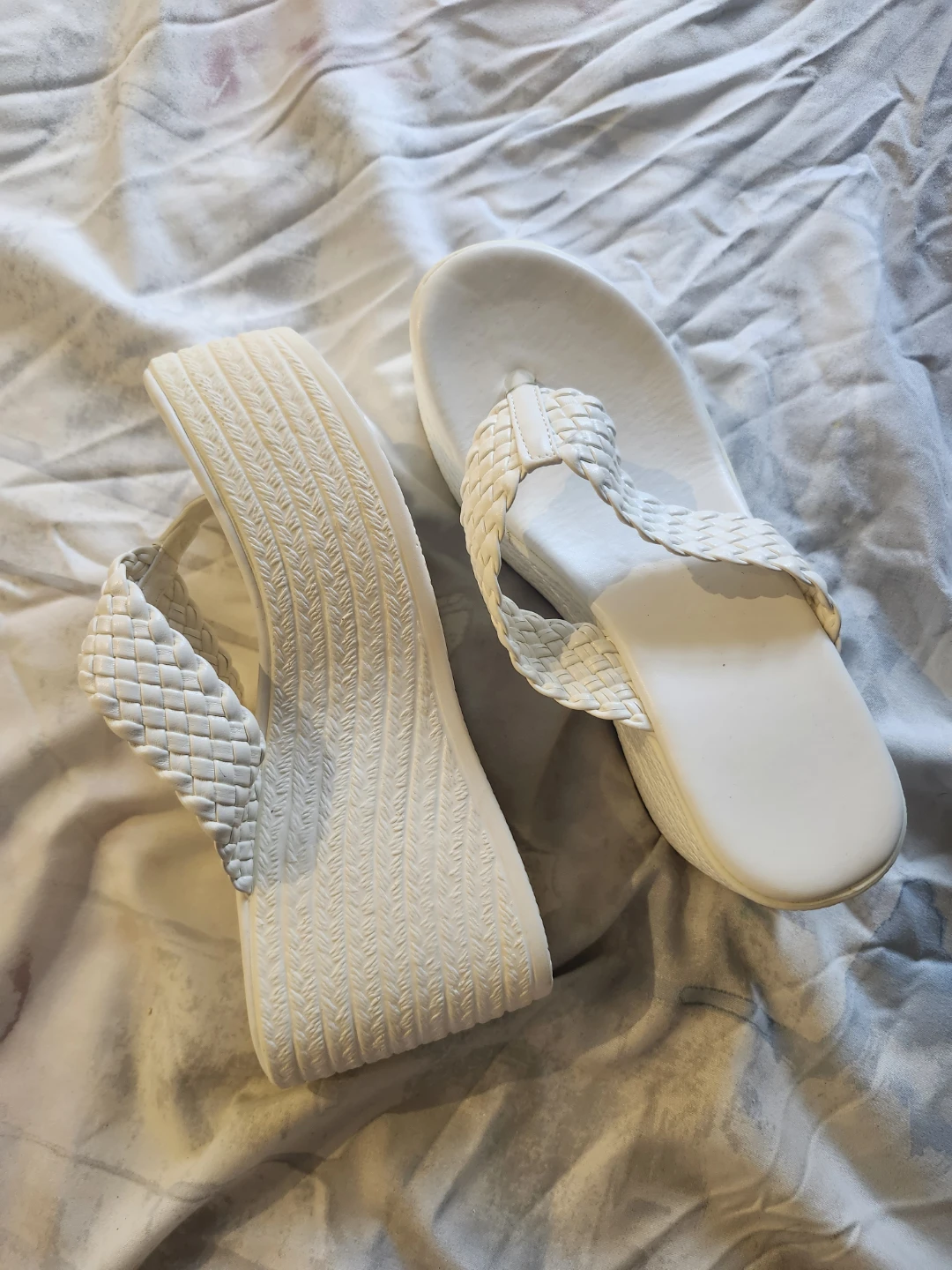 White Wedge Flip Flops