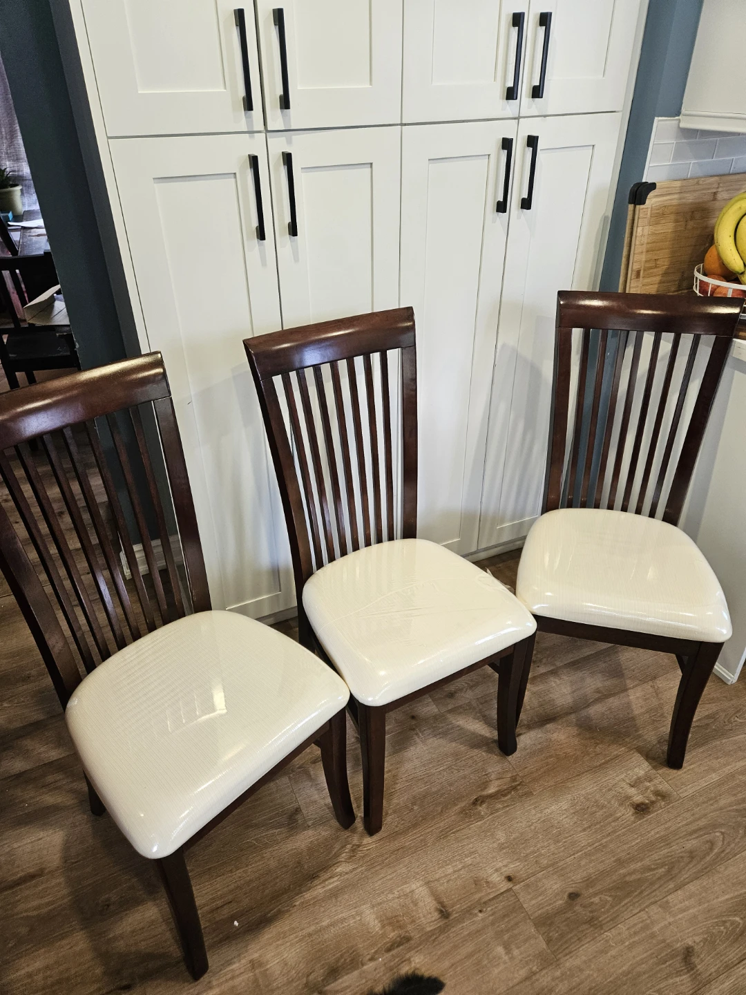Set of 3 Dining Chairs - Wood Frame with Padded Seats