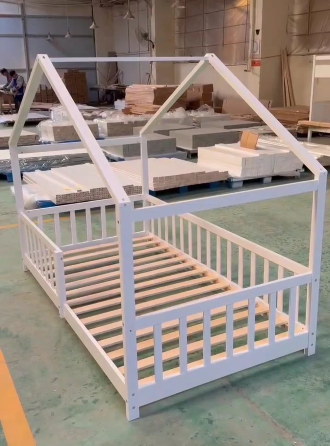 White Wooden House Bed Frame with Rails - photo 3