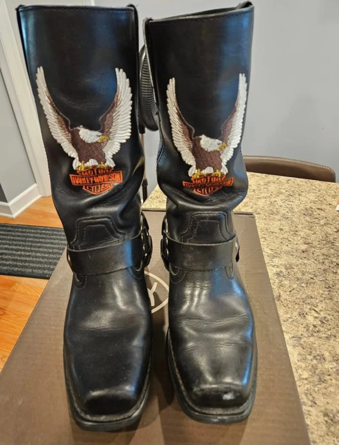 Harley-Davidson Black Leather Biker Boots- Size 7