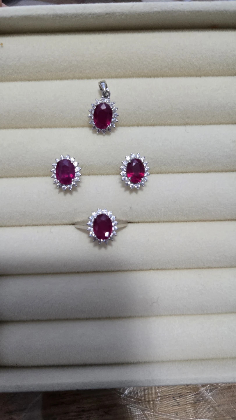 Natural Ruby Pendant, Ring, and Earrings Set