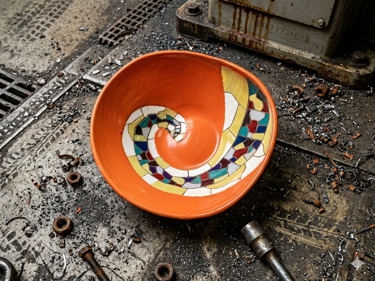 Rare Keramos Israel "Chameleon Tail" Mosaic Bowl