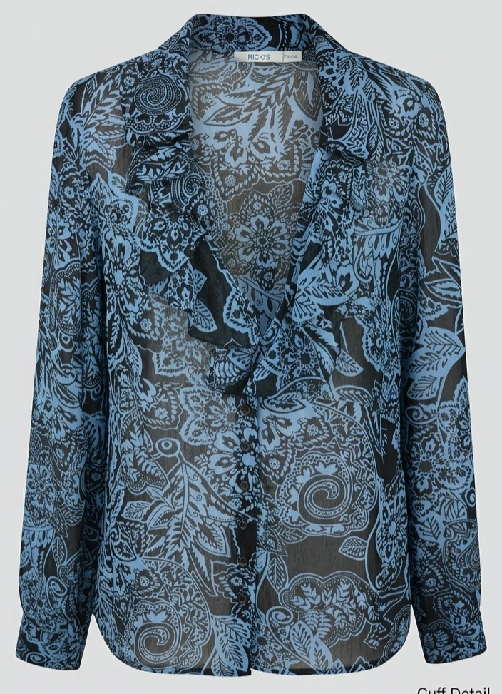 Ricki's Blue and Black Floral Sheer Blouse fit xl