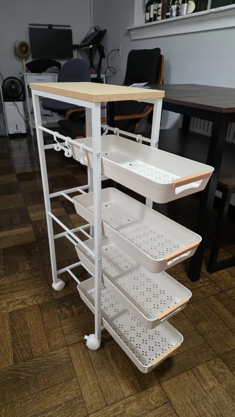 Rolling 4-Tier Storage Cart with Wood Top - photo 2