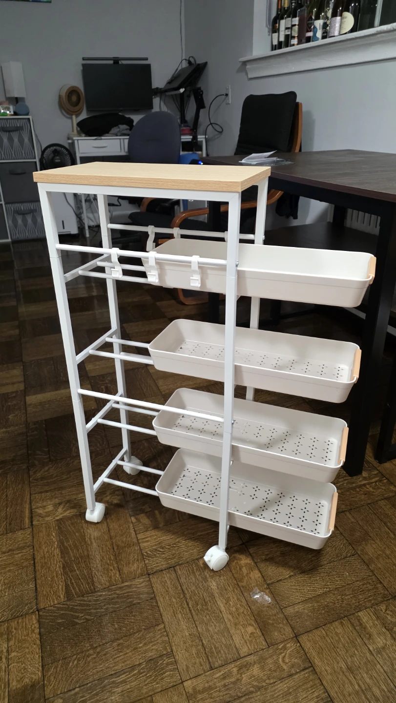 Rolling 4-Tier Storage Cart with Wood Top - photo 3