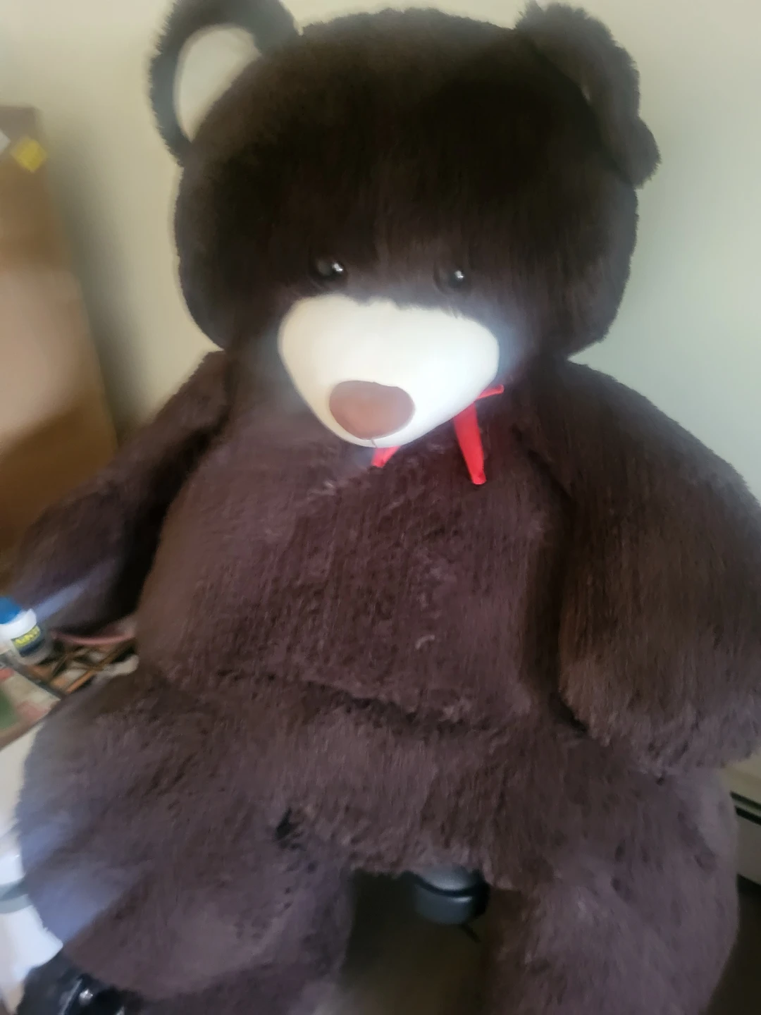 Giant Brown Teddy Bear with Red Bow