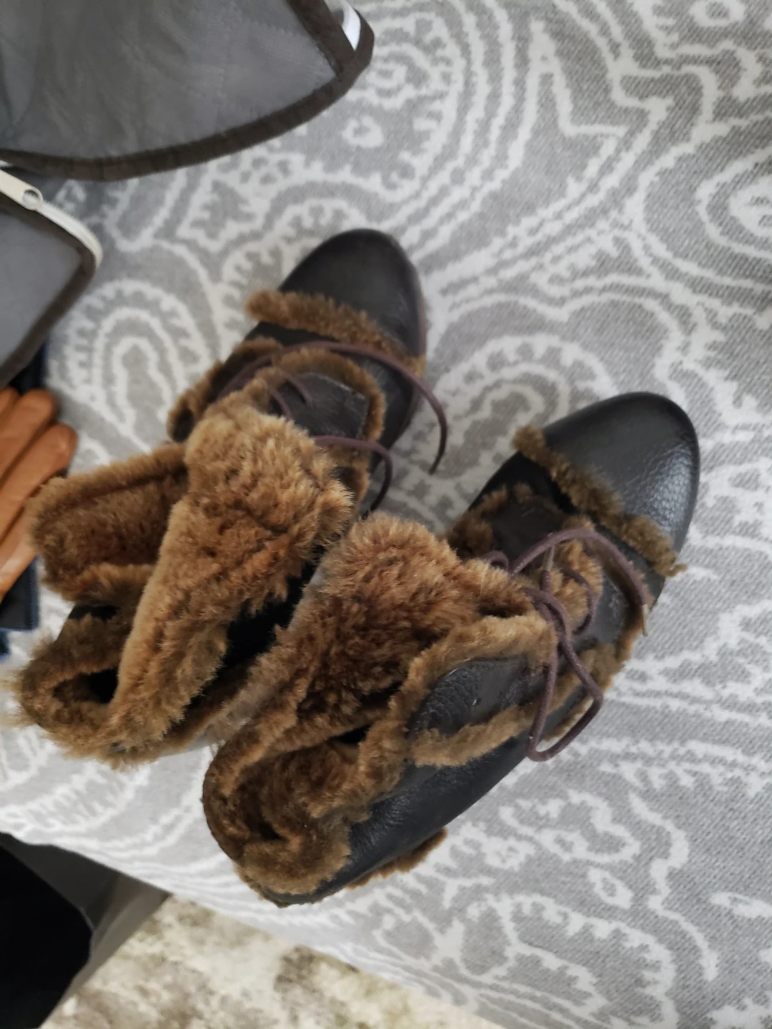 Brown Wedge Ankle Boots with Fur Trim - photo 2