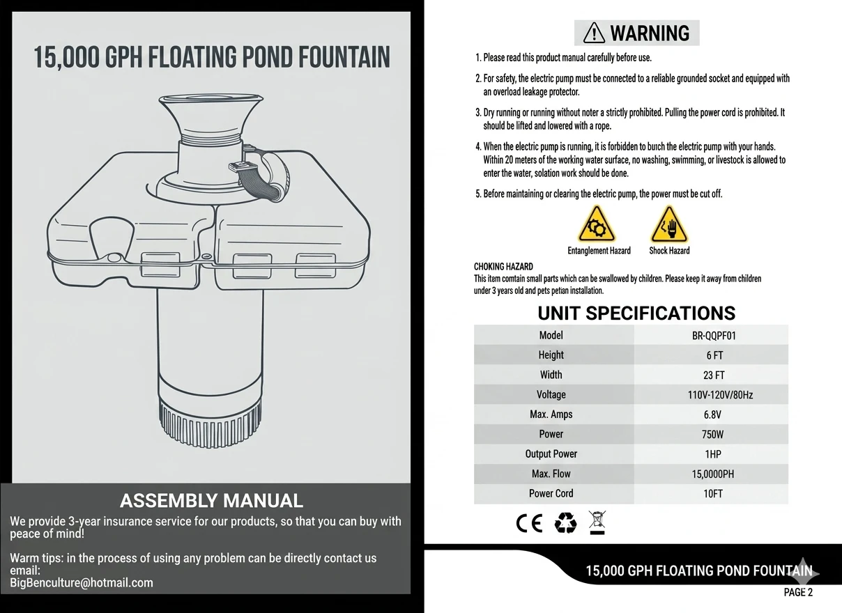 Floating Pond Fountain Aerator 15,000 GPH 1HP - photo 2