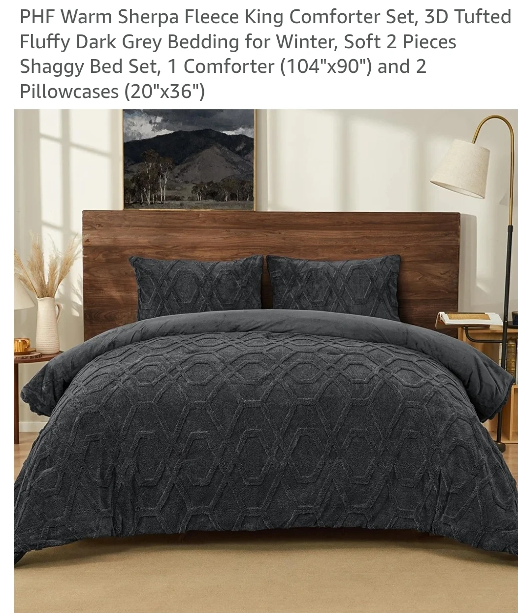 PHF Warm Sherpa Fleece King Comforter Set - Dark Grey - photo 2