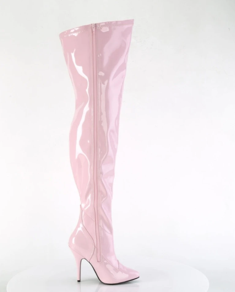 Pleaser Pink Patent Thigh High Boots Size 10W