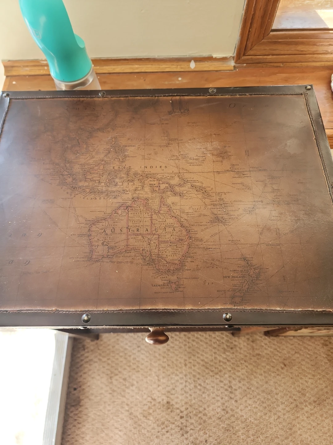 Vintage Map Accent Table with Drawer - photo 2