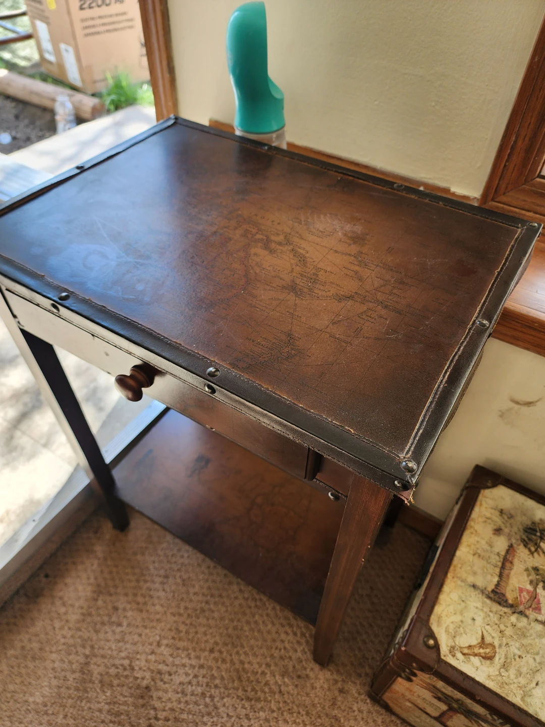 Vintage Map Accent Table with Drawer - photo 4