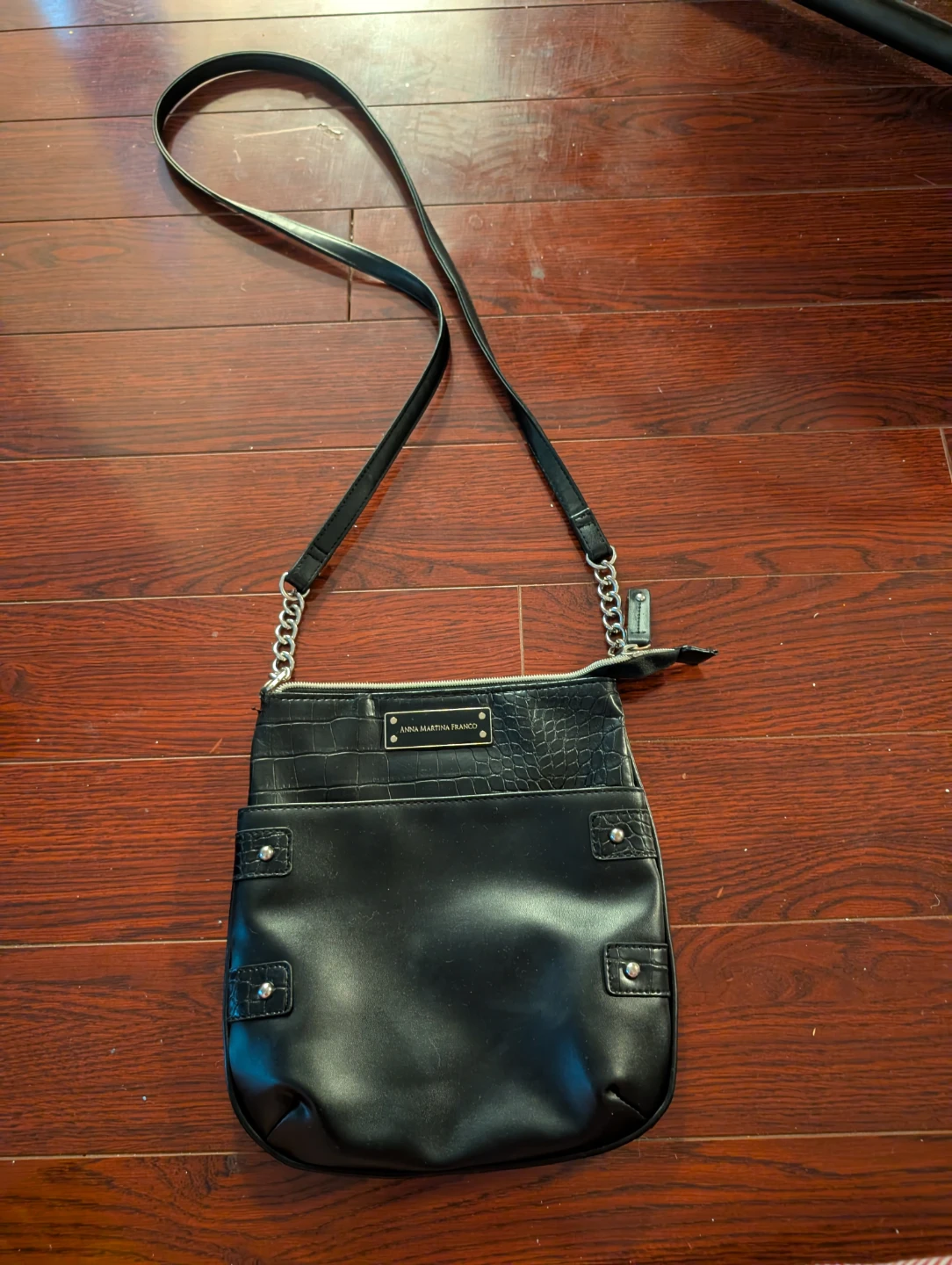 Anna Martina Franco Black Faux Leather Crossbody Bag