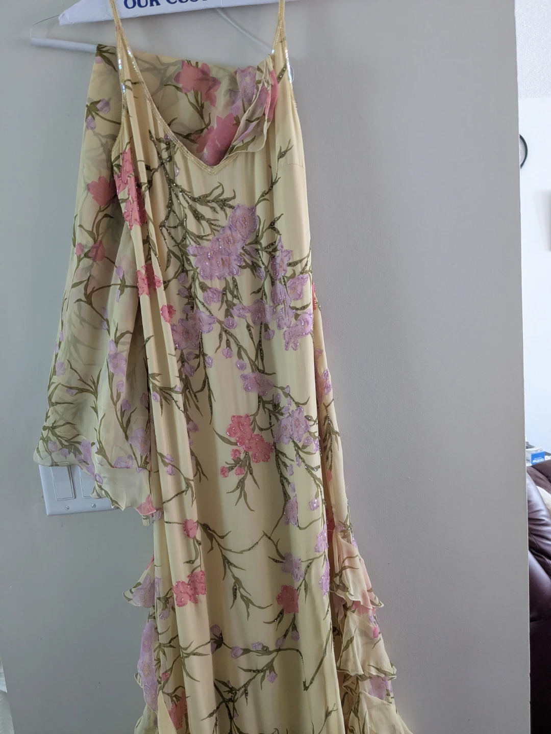 Yellow Floral Maxi Dress with Sequins