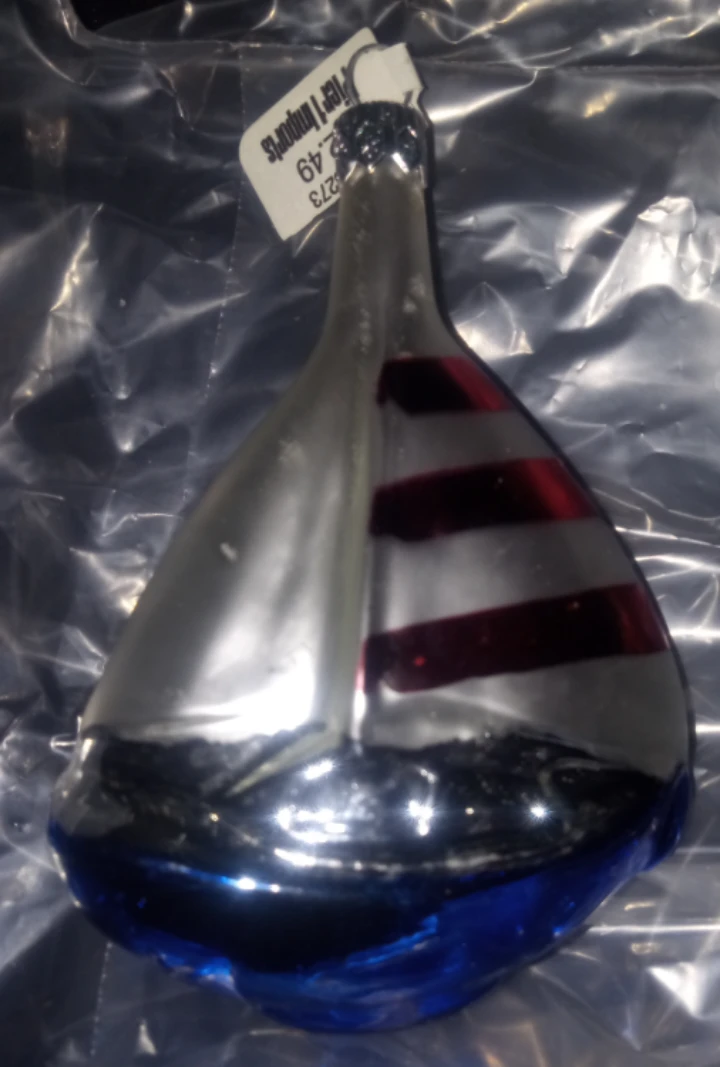 Mouth Blown Hand-Painted Sailboat Christmas Ornament - photo 2