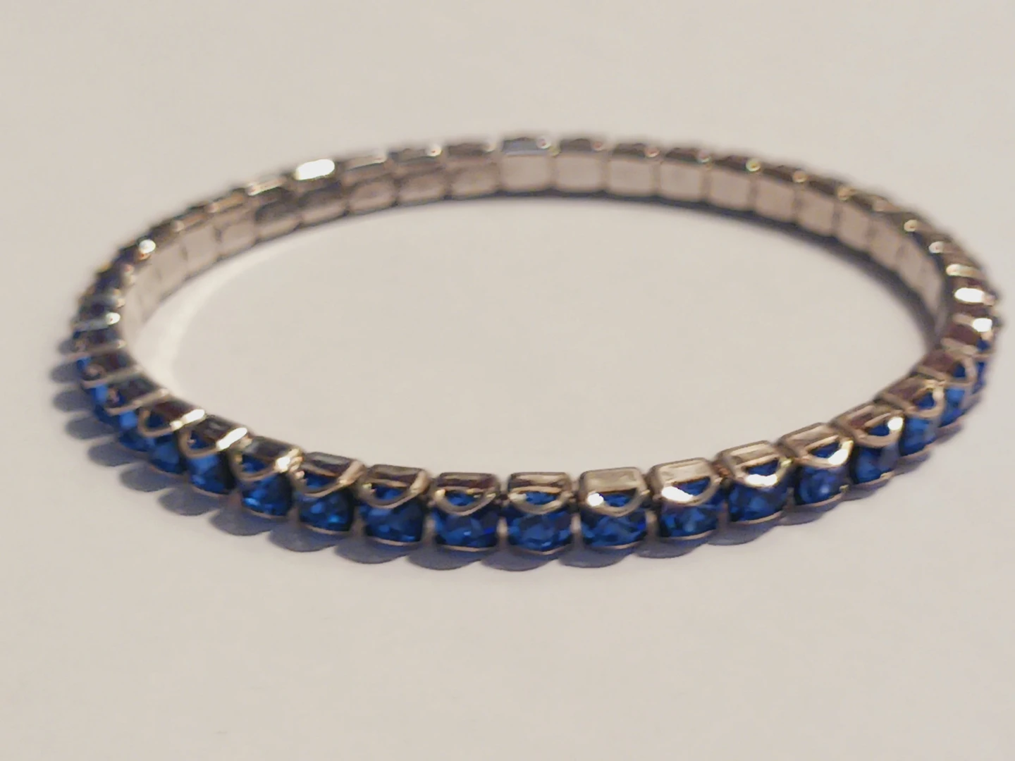 Silver Tone Blue Rhinestone Stretch Bracelet