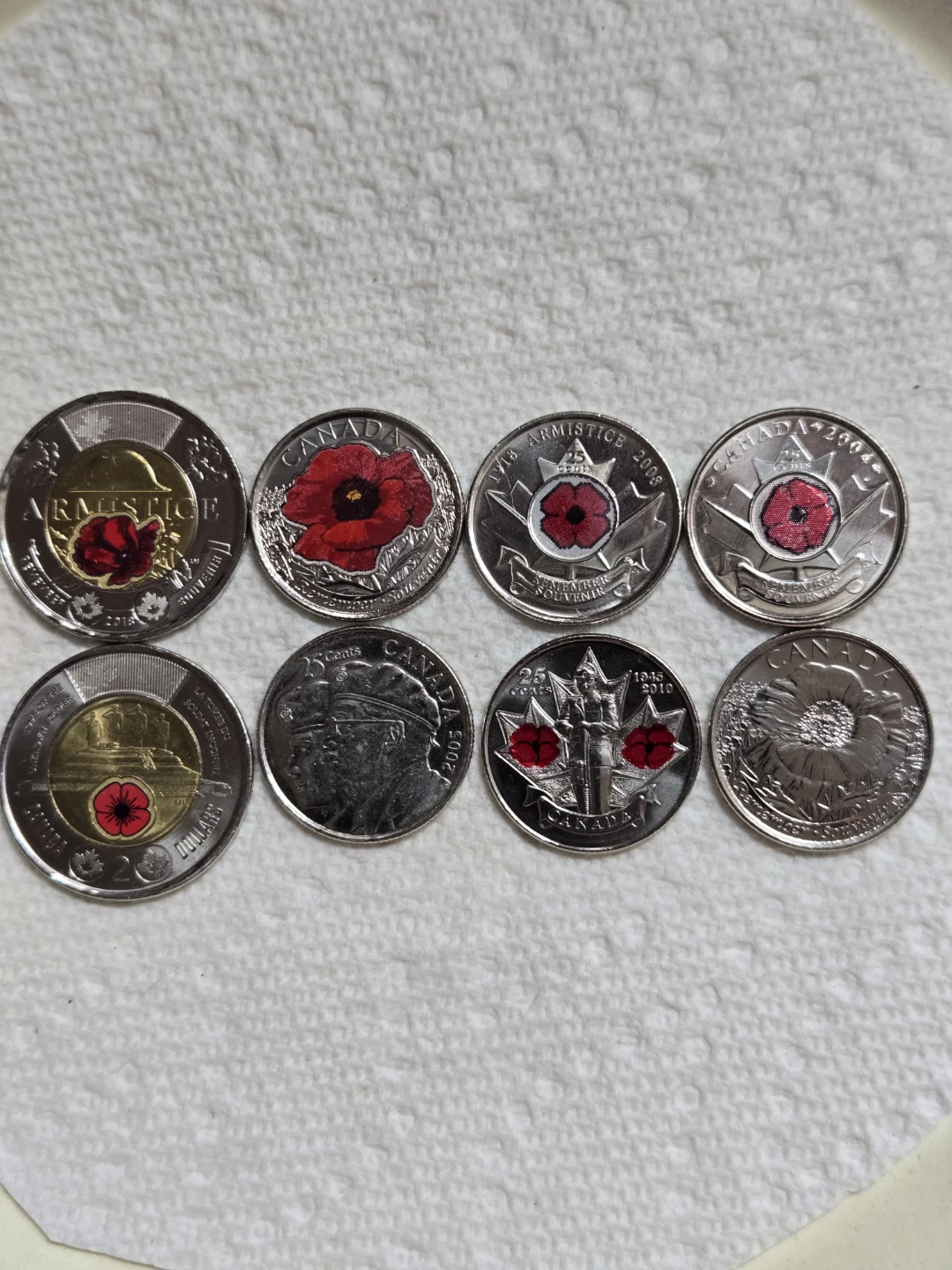 Collection of 8 Canadian Poppy and Armistice Themed Coins