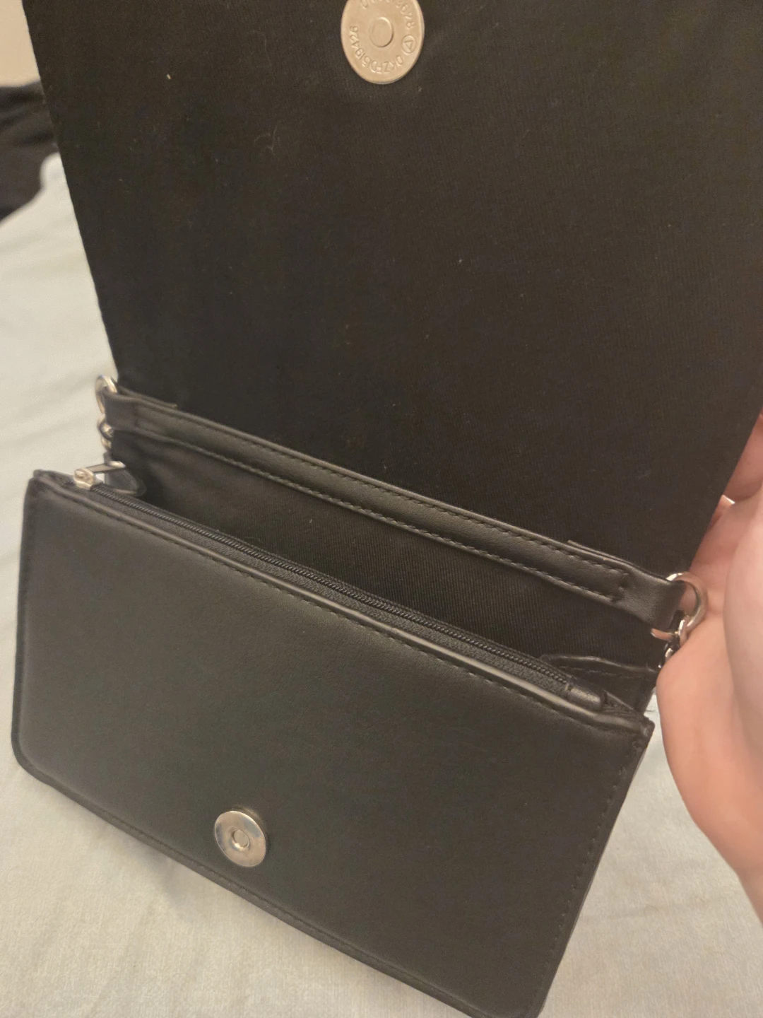 Black Faux Leather Wallet Purse with Chain Strap - photo 2