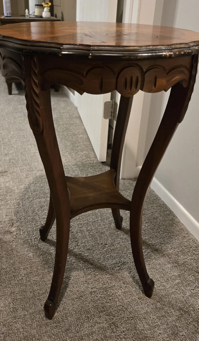 Vintage Wood Accent Side Table with Inlay Top - photo 3