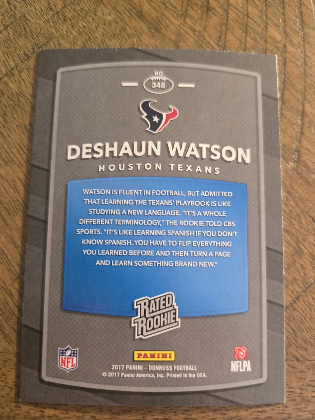 2017 Panini Donruss Deshaun Watson Rated Rookie Football Card - photo 2