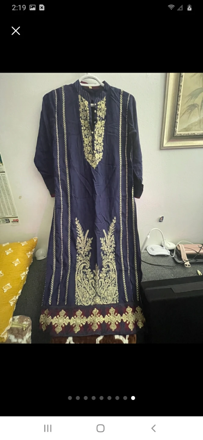 Navy Blue Embroidered Kurti with Pants