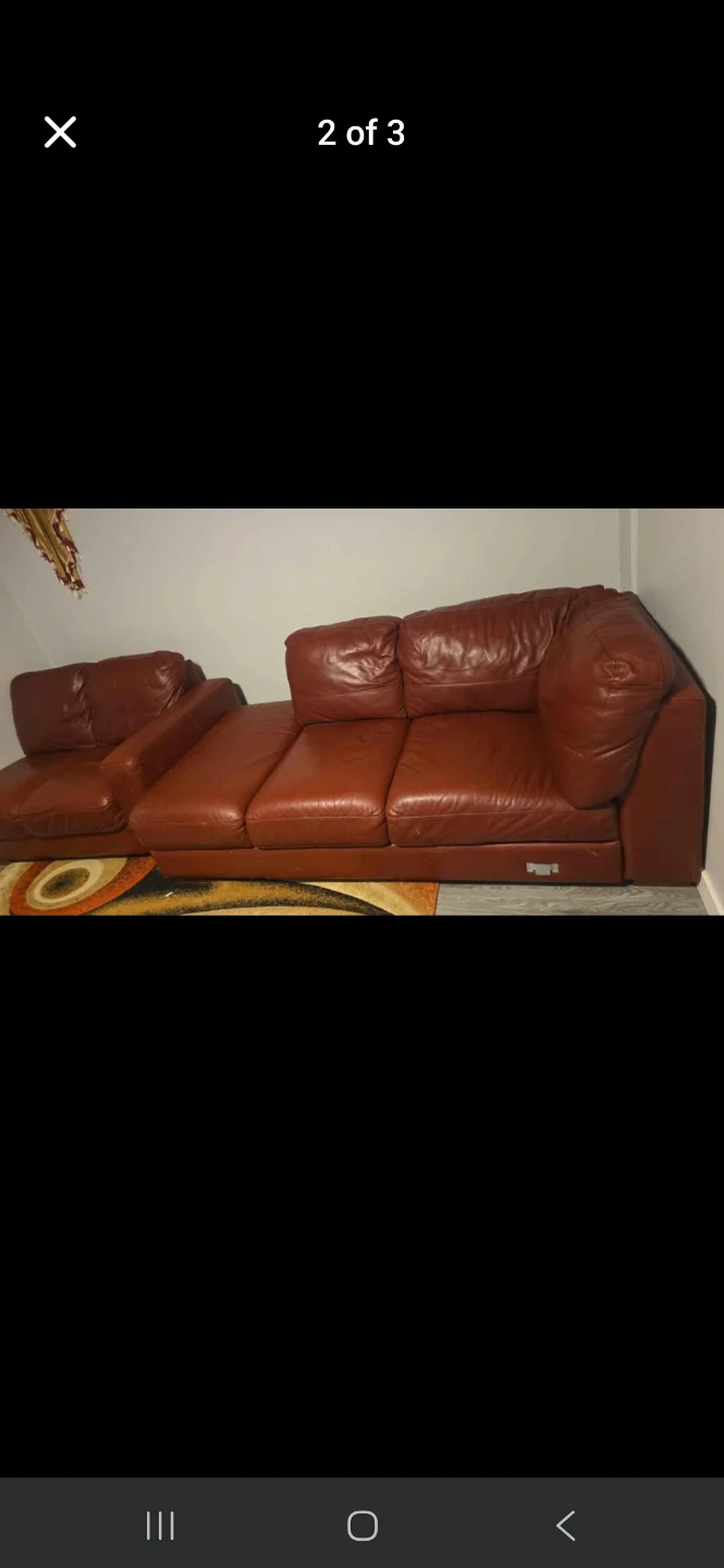 Brown Leather Sectional Sofa - photo 3