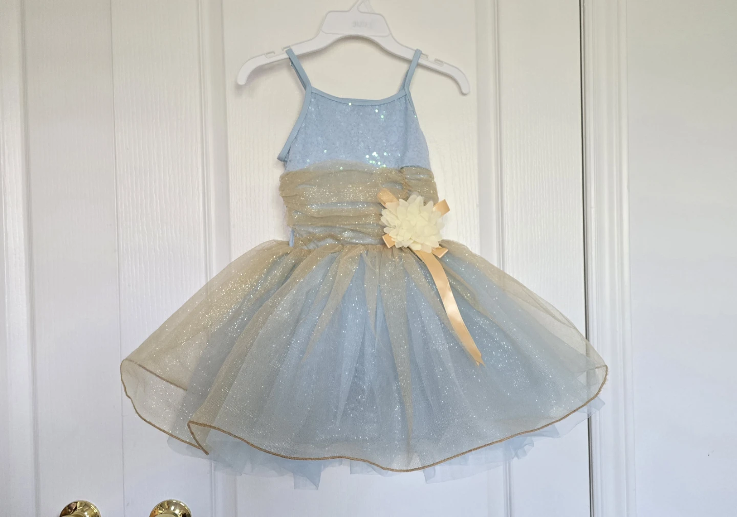 Laylas Blue & Gold Ballet Costume. Size kids M