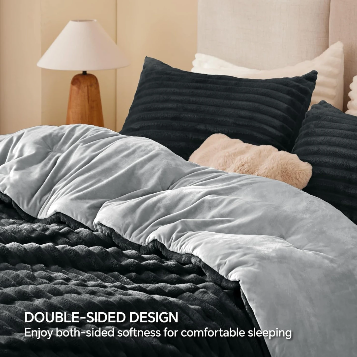 BEDELITE Fleece Queen Comforter Set-Black -Super Soft - photo 4
