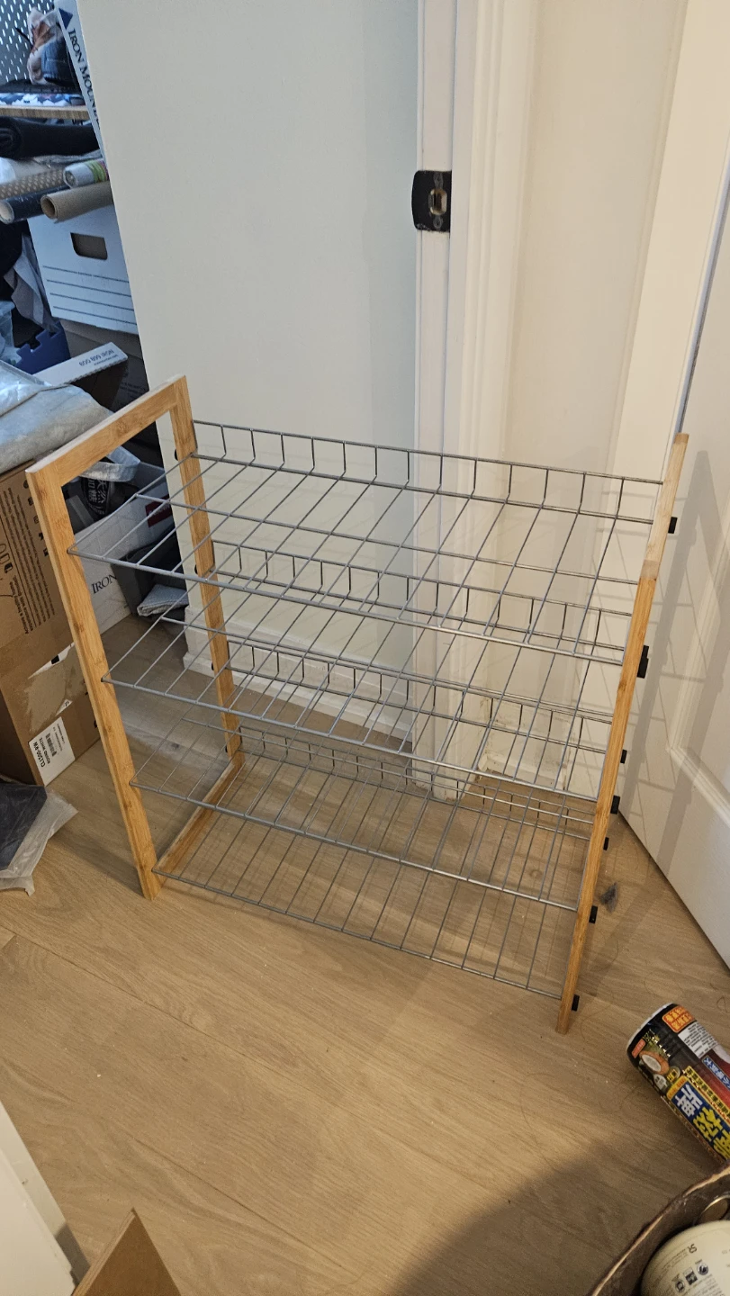 4-Tier Wood and Wire Shoe Rack