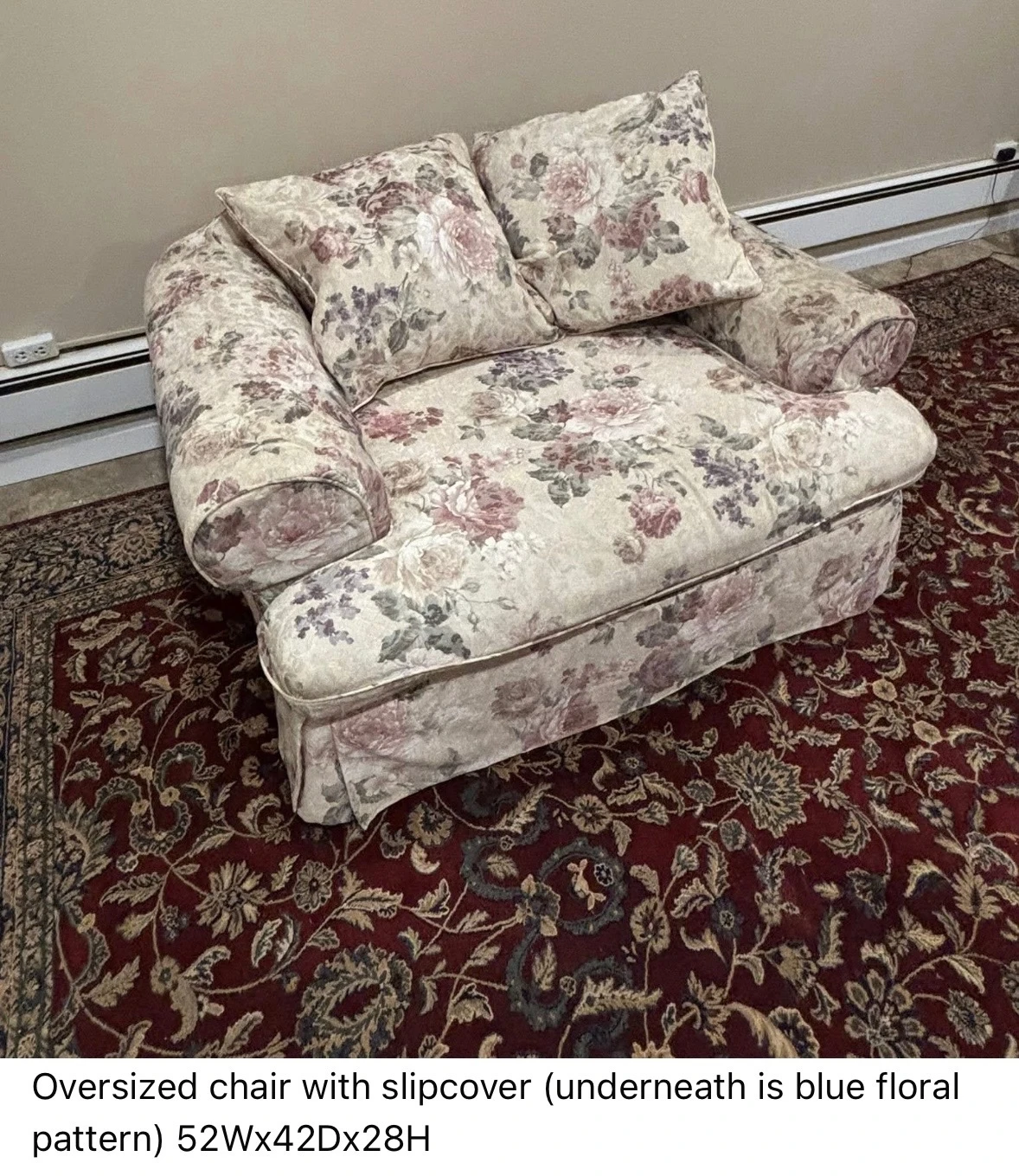 Oversized floral armchair with slipcover
