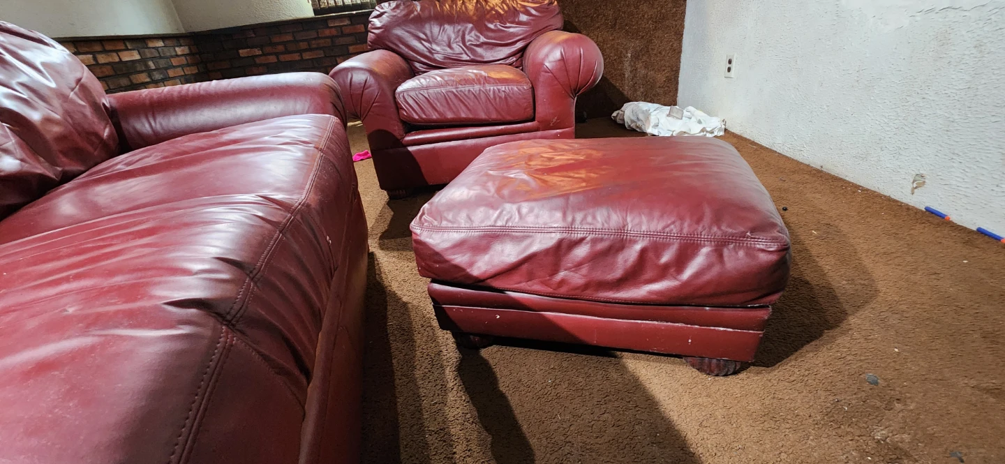 Red Leather Armchair and Ottoman Set