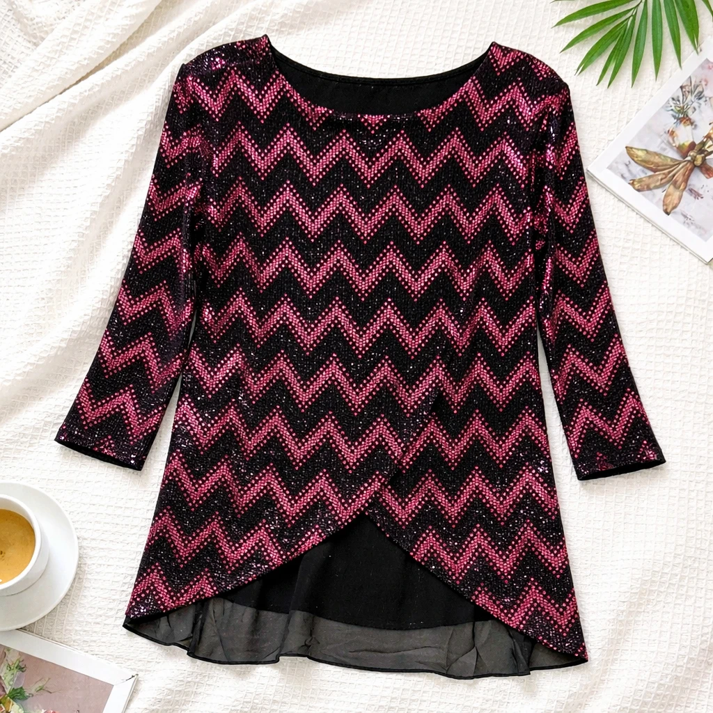 MSK Women's Metallic Sequin Chevron Zig Zag Tunic Top Size XL - photo 2