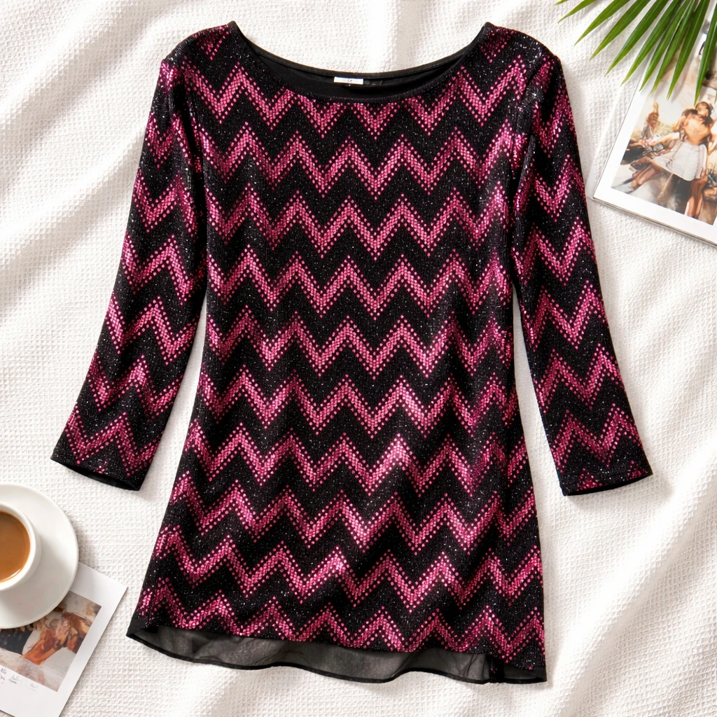 MSK Women's Metallic Sequin Chevron Zig Zag Tunic Top Size XL - photo 3