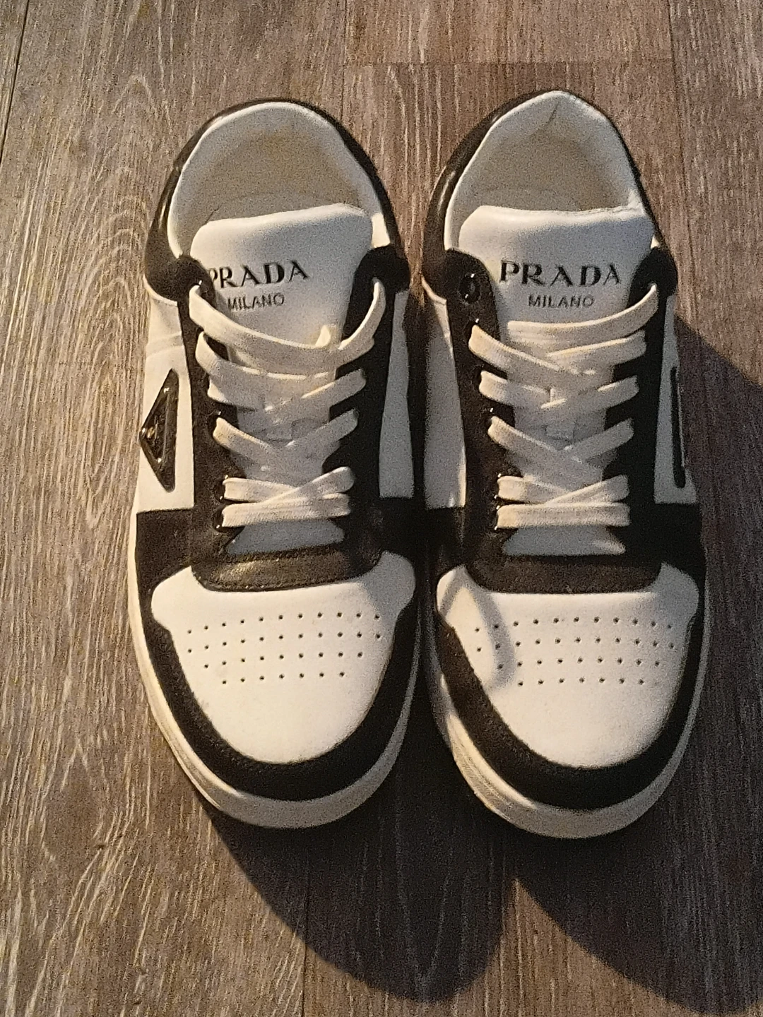 PRADA MILANO White & Black Leather Sneakers