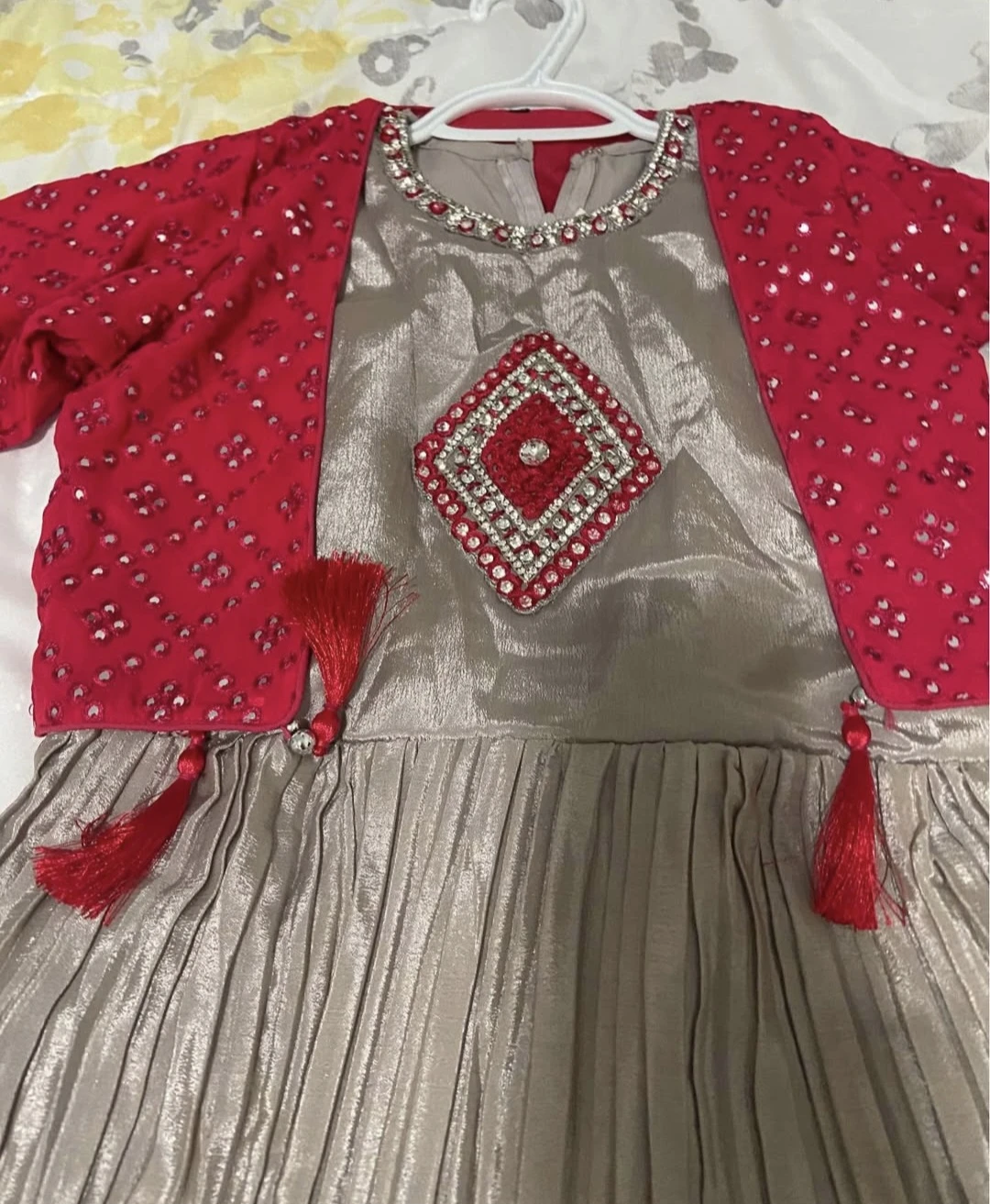 Girls' Tiered Maxi Dress with Embellished Jacket