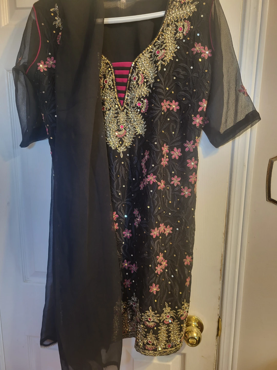 Black Embroidered Kameez Shalwar with Dupatta - photo 3