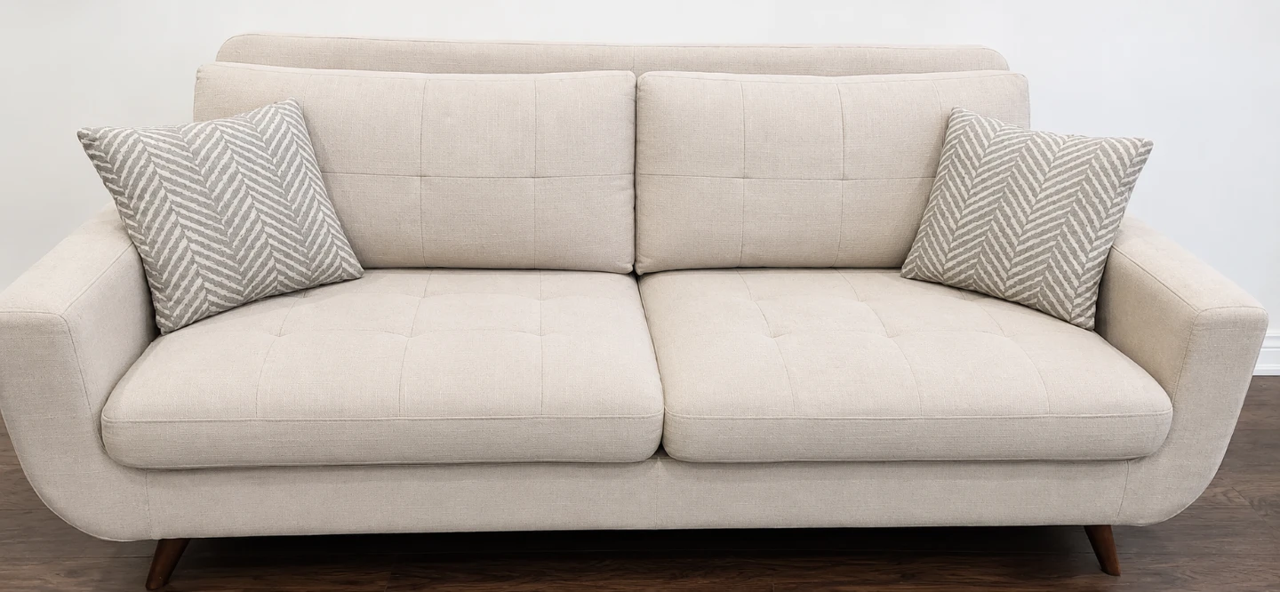 Beige Upholstered Sofa with Decorative Pillows - photo 2