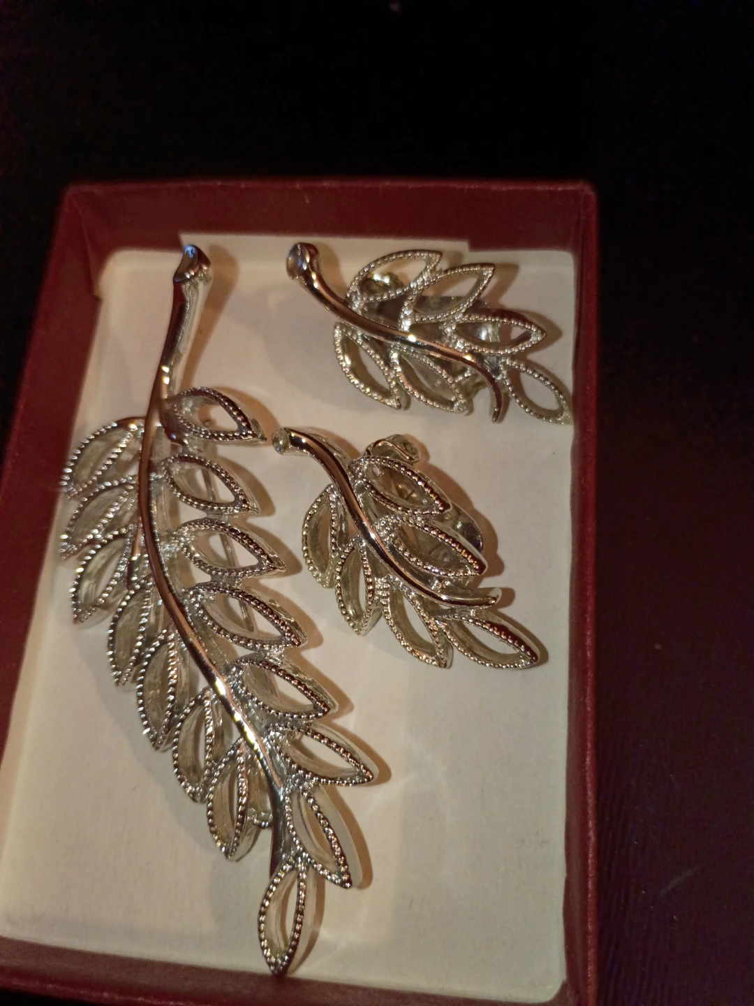 Leaf Brooch and Earring Set