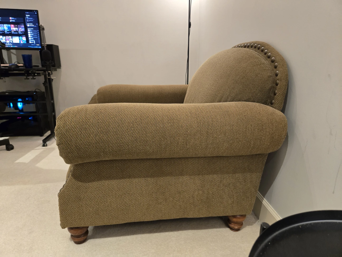 FREE Brown Upholstered Accent Chair with Matching Ottoman - photo 2