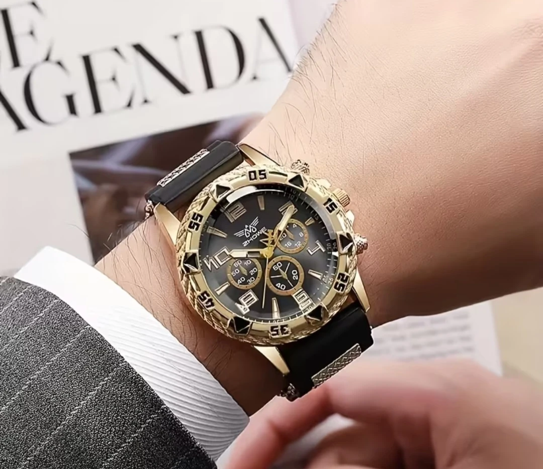 ZHOKE Gold Tone Chronograph Watch with Black Band - photo 3