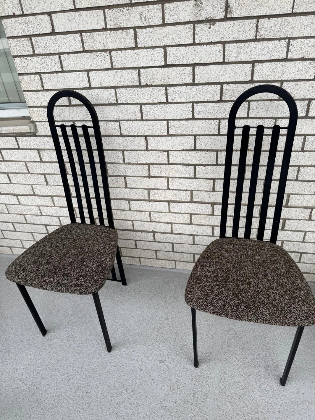 Set of 2 Black Metal Dining Chairs with Patterned Seats