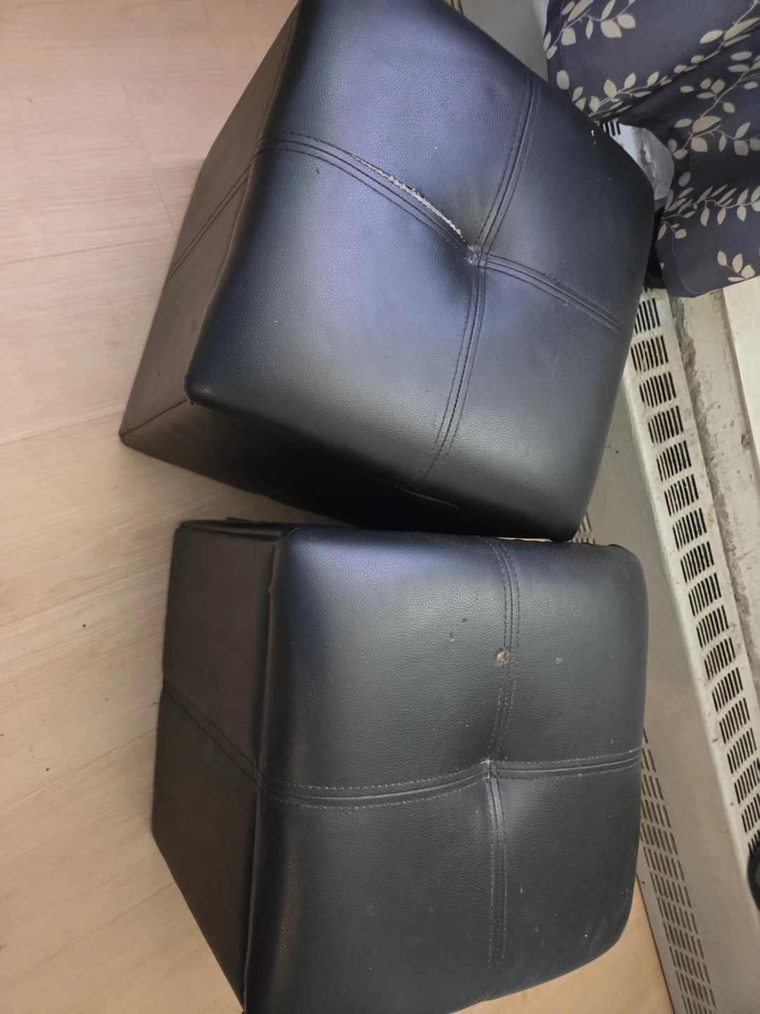 Black Faux Leather Ottomans (Set of 2)