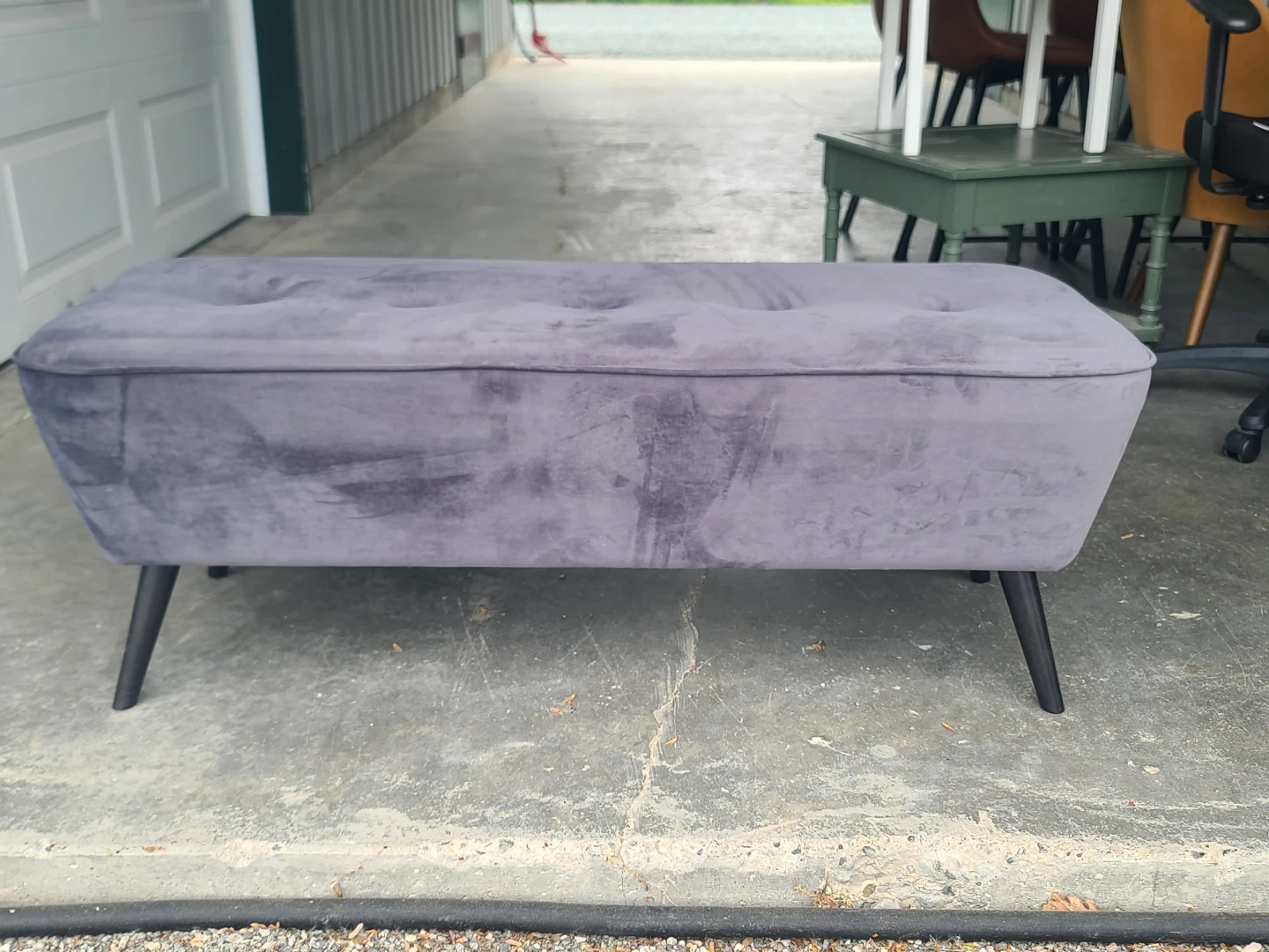 Grey Velvet Tufted  Bench