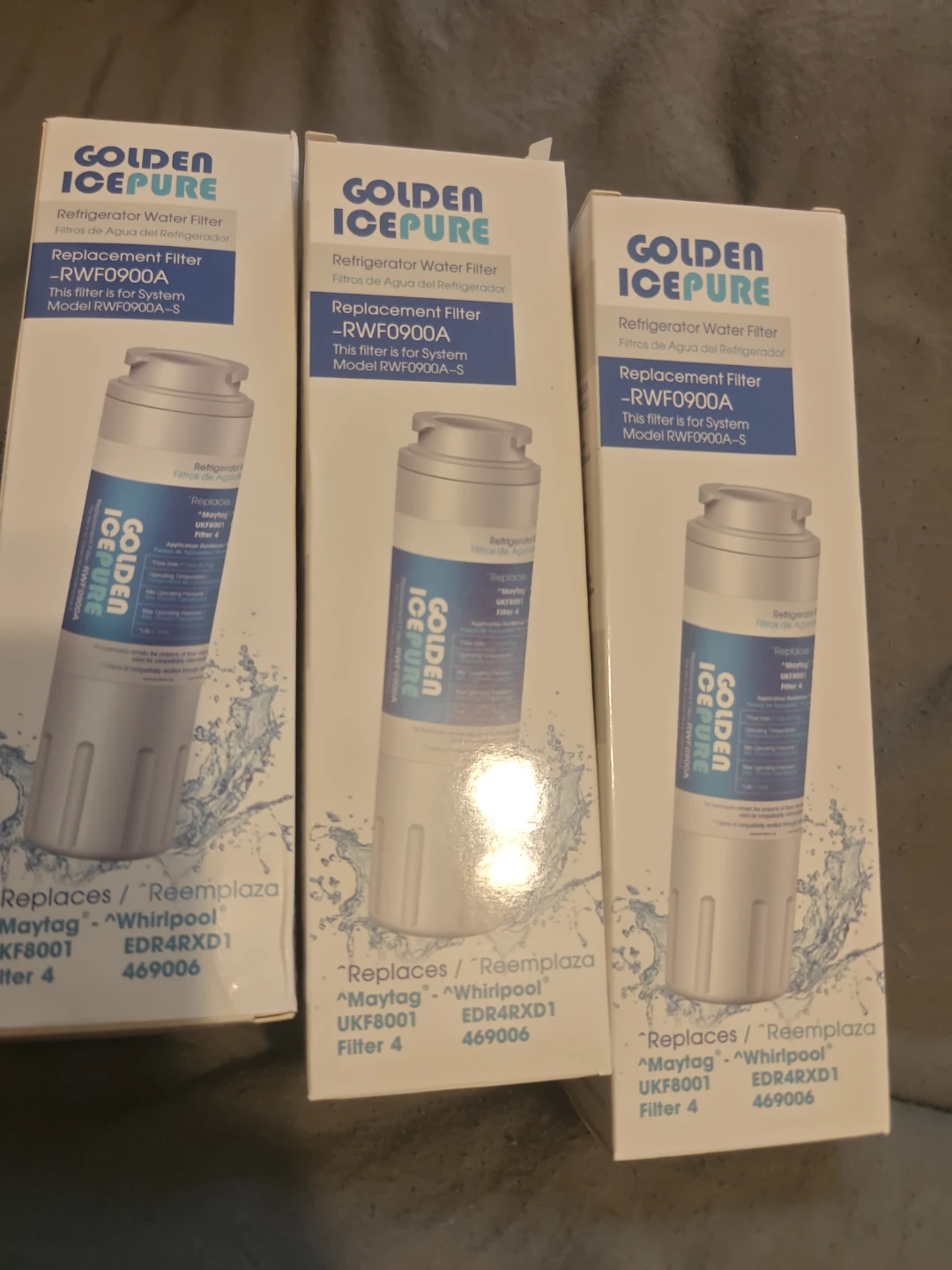 3x Golden IcePure RWF0900A Refrigerator Water Filters