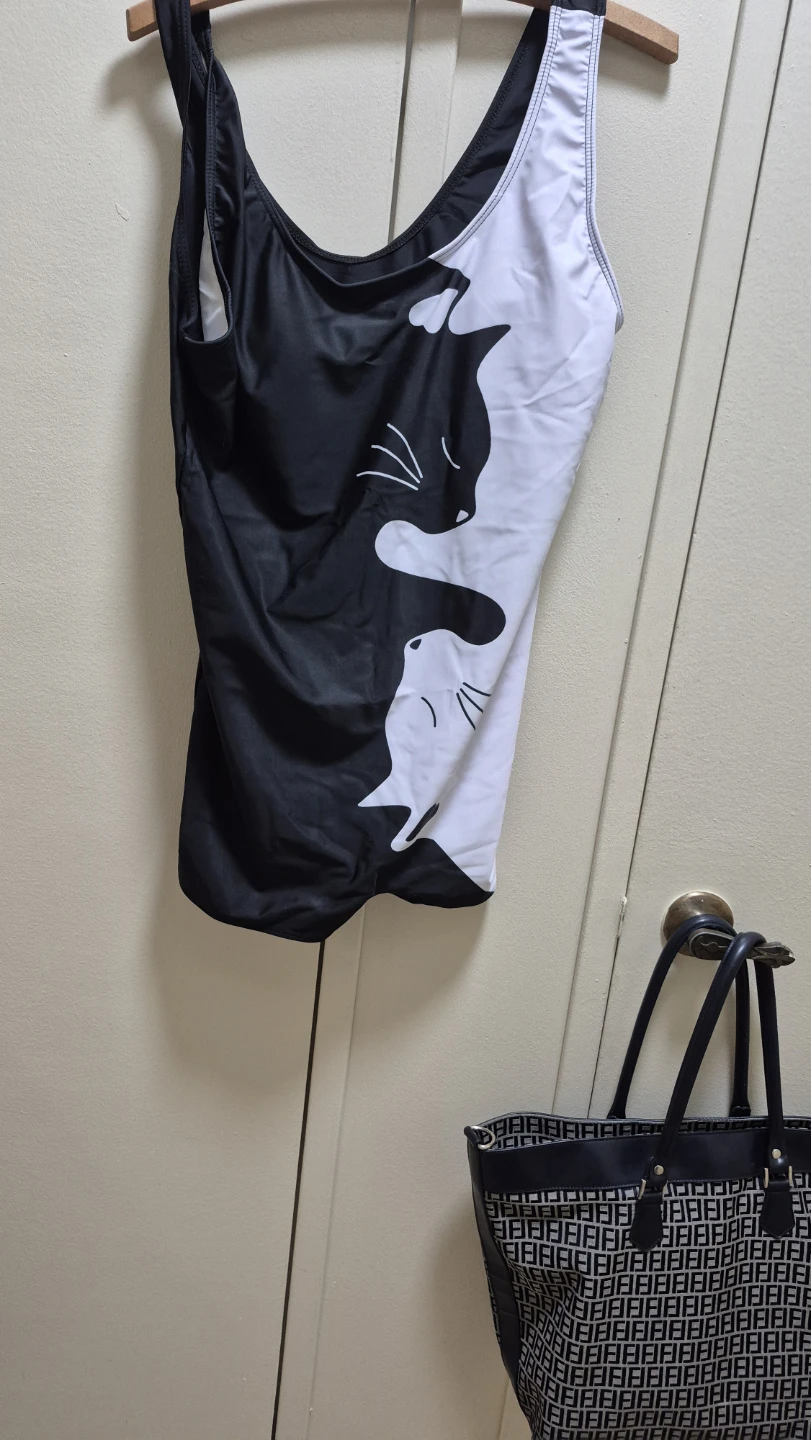 Black and White Cat One-Piece Swimsuit - photo 2