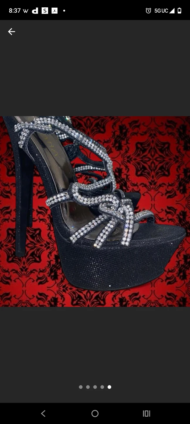 Black Platform Heels with Rhinestone Straps - photo 4