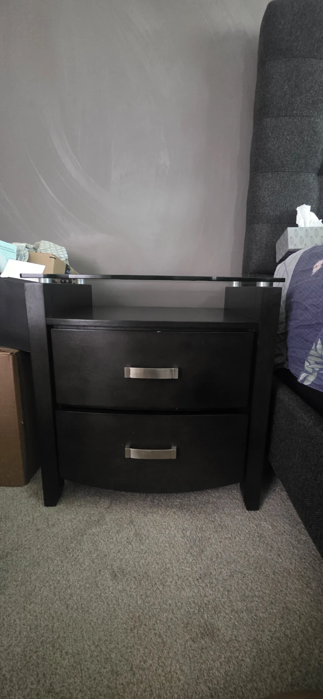 2 Black 2-Drawer Nightstand with Glass Top