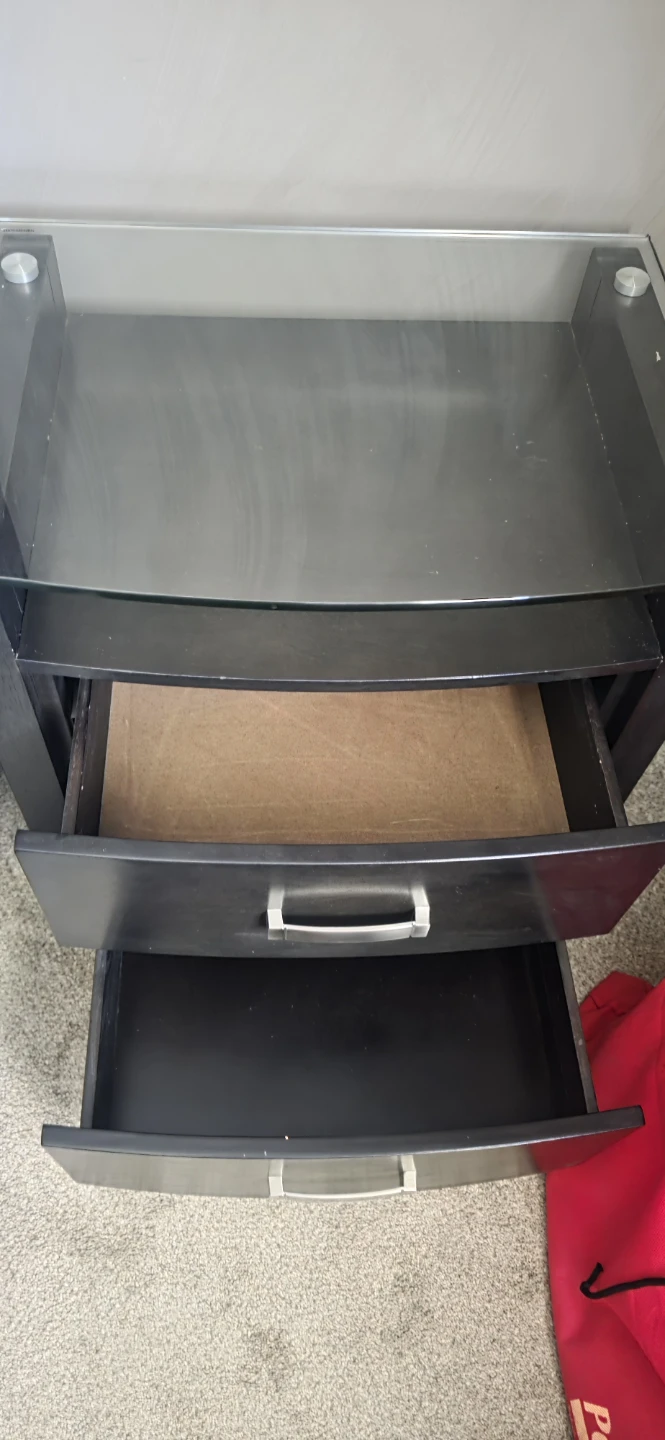 2 Black 2-Drawer Nightstand with Glass Top - photo 2